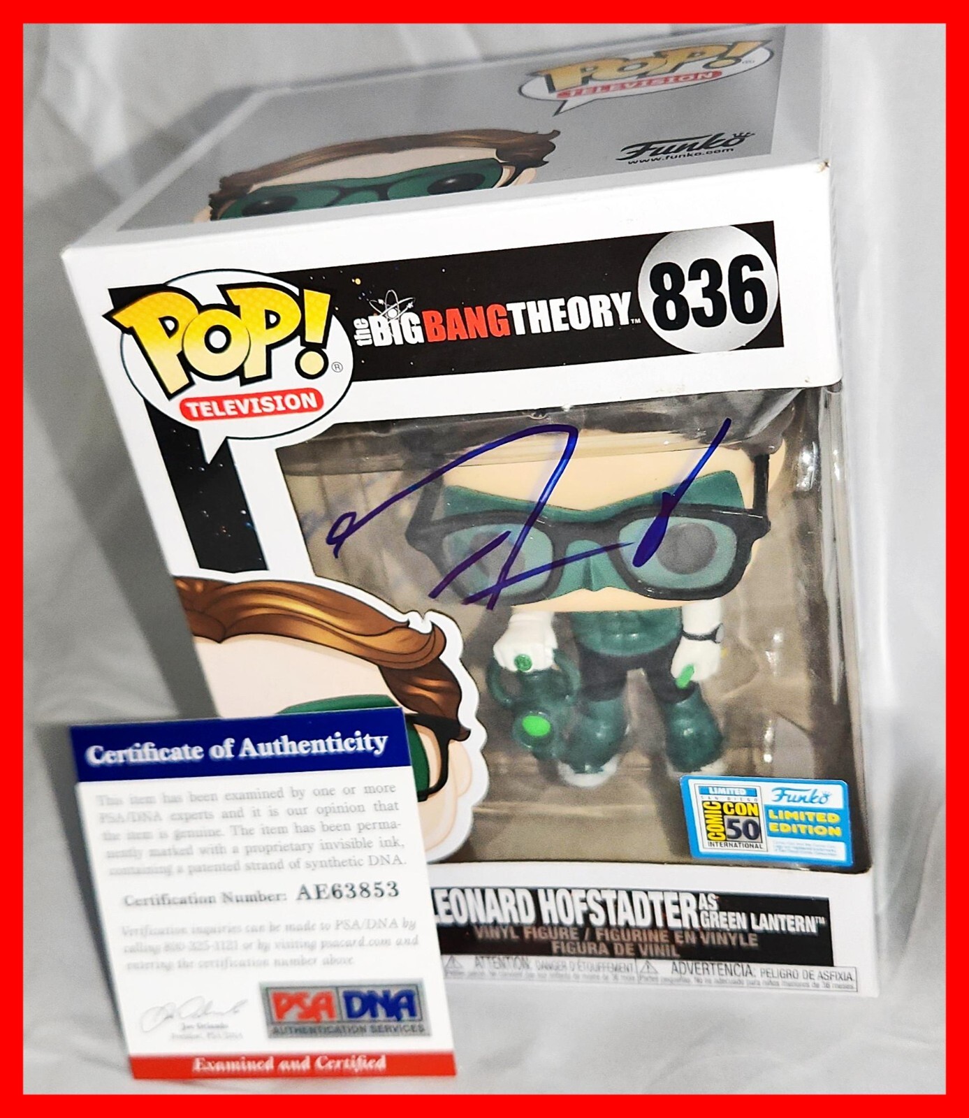 Johnny Galecki Signed Leonard Big Bang Theory SDCC Green Lantern Funko Pop PSA Johnny Galecki Signed Leonard Big Bang Theory SDCC Green Lantern Funko Pop PSA