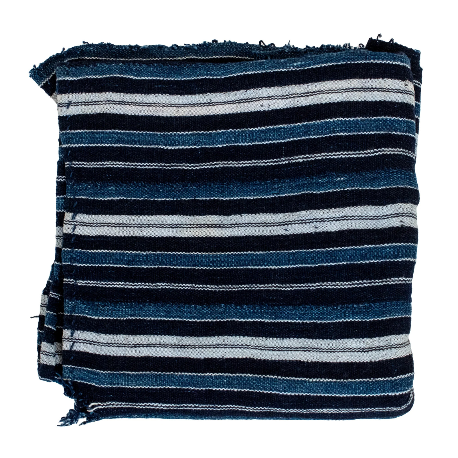Striped African Indigo Cloth Ivory Coast Blue Cotton Handmade