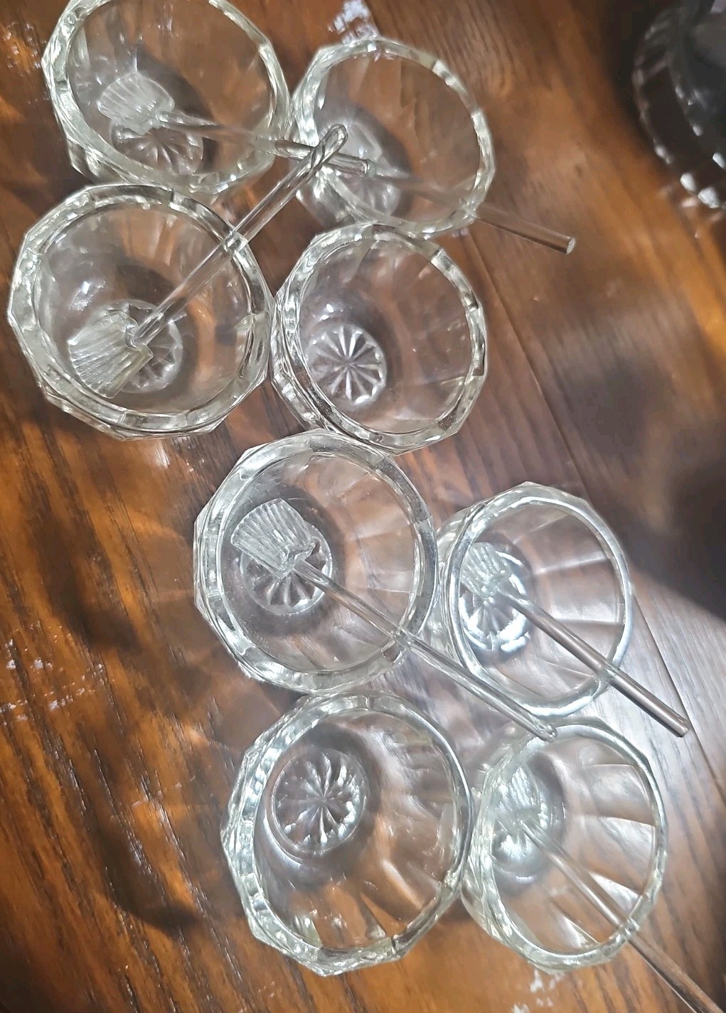set of vintage clear pressed-glass open salt cellars (also called salt dips)...