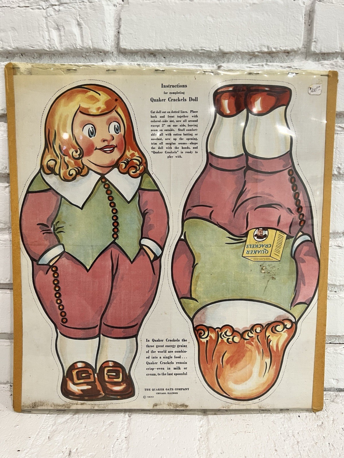 Vintage 1930 Quaker Oats Crackers Pillow Doll Pattern- B Vintage 1930 Quaker Oats Crackers Pillow Doll Pattern- B