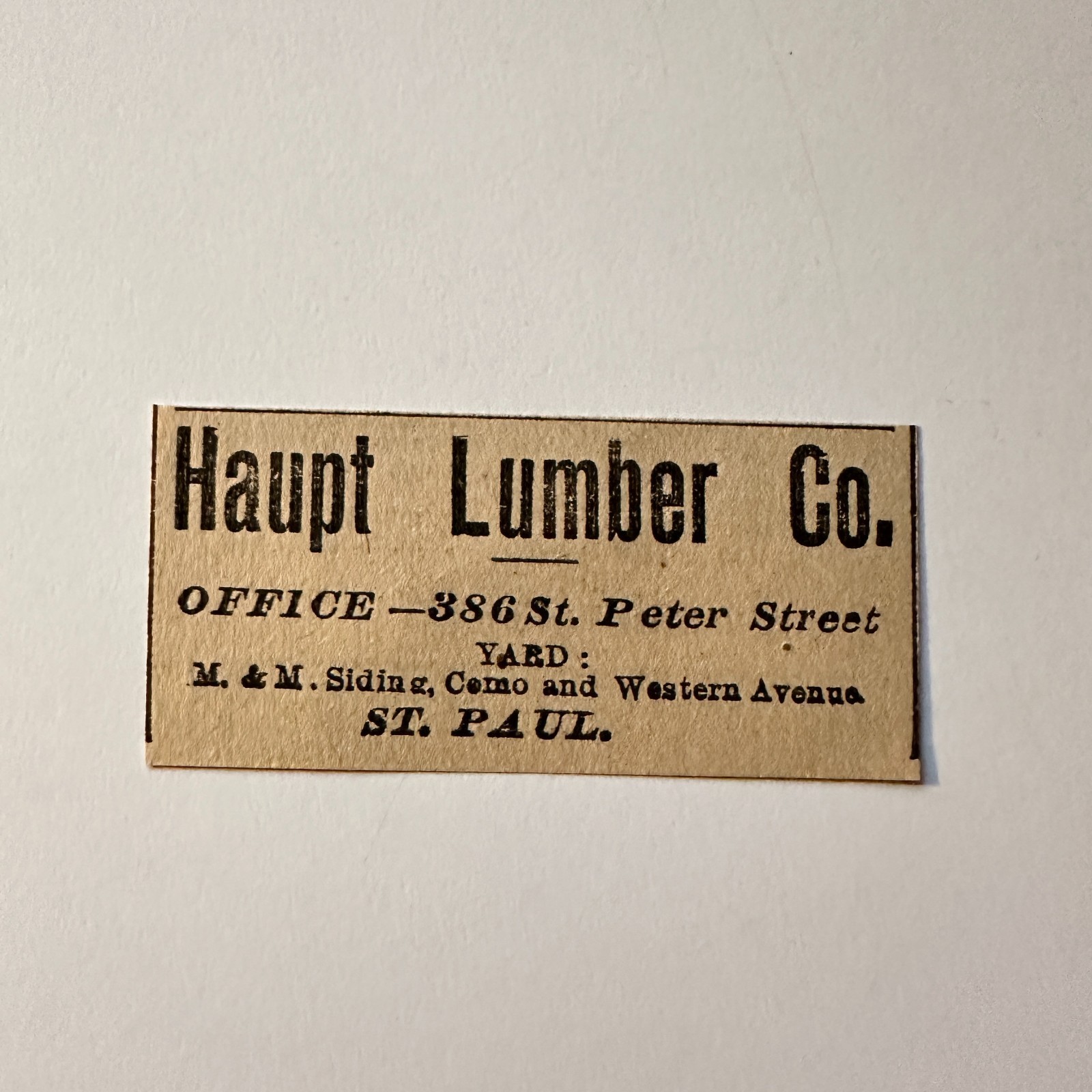Haupt Lumber Co Office 386 St Peter Street St Paul 1888 MN Clipping 5AK9-S21