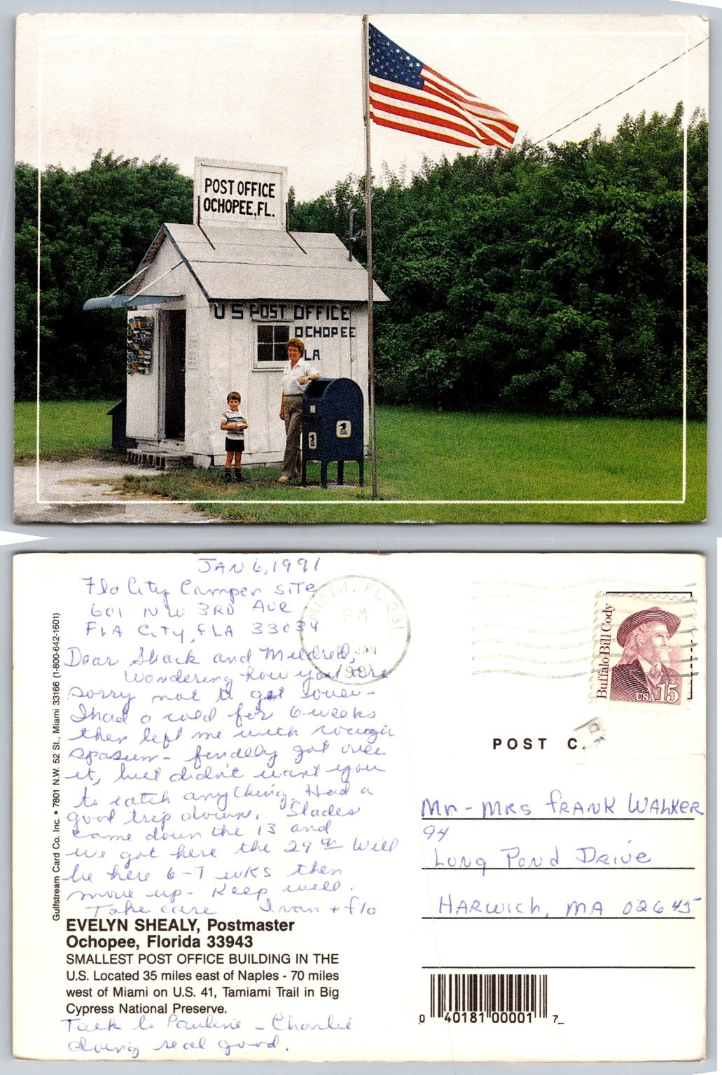 Ochopee Florida Smallest Post Office US Flag 1991 Posted Postcard Ochopee Florida Smallest Post Office US Flag 1991 Posted Postcard
