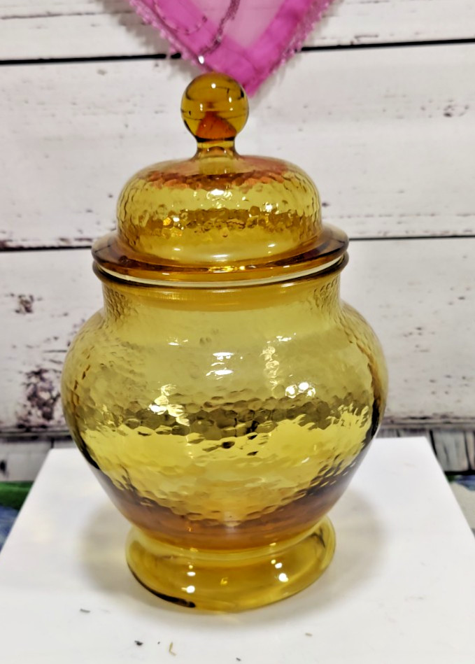 Vintage Yellow Amber Pebble Glass Apothecary Glass Jar Container 9\
