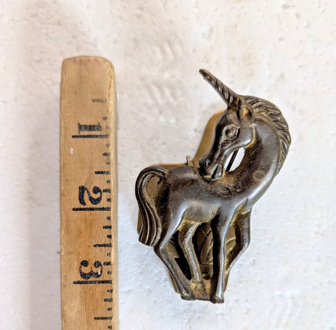 Vintage 1970s/1980s Solid Brass Spring-Loaded Unicorn Desk Clip / Letter Holder