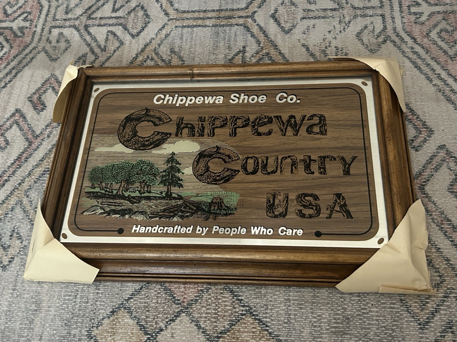 Vintage Chippewa Shoe Co. Reverse Painted Mirror Sign Chippewa Country USA Vintage Chippewa Shoe Co. Reverse Painted Mirror Sign Chippewa Country USA