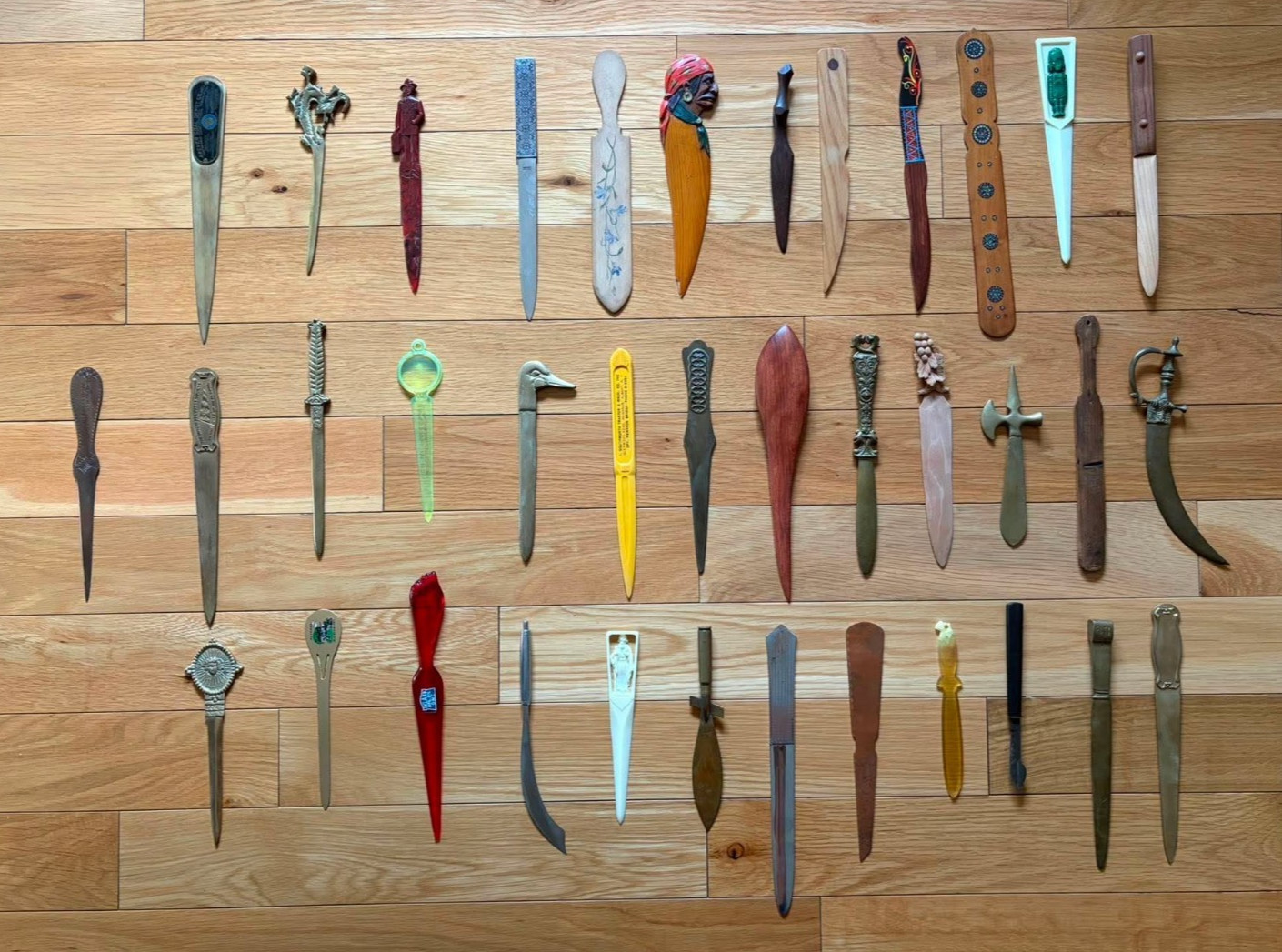 37 VINTAGE ANTIQUE LETTER OPENERS PIRATE SWORD AXE TIKI DRAGON BRASS STEEL PLAST 37 VINTAGE ANTIQUE LETTER OPENERS PIRATE SWORD AXE TIKI DRAGON BRASS STEEL PLAST