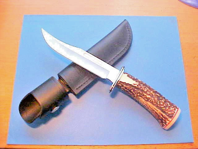 RARE CUSTOM NEW FIXED BLADE BUCK 119 SPECIAL KNIFE STAG HANDLE LEATHER SHEATH