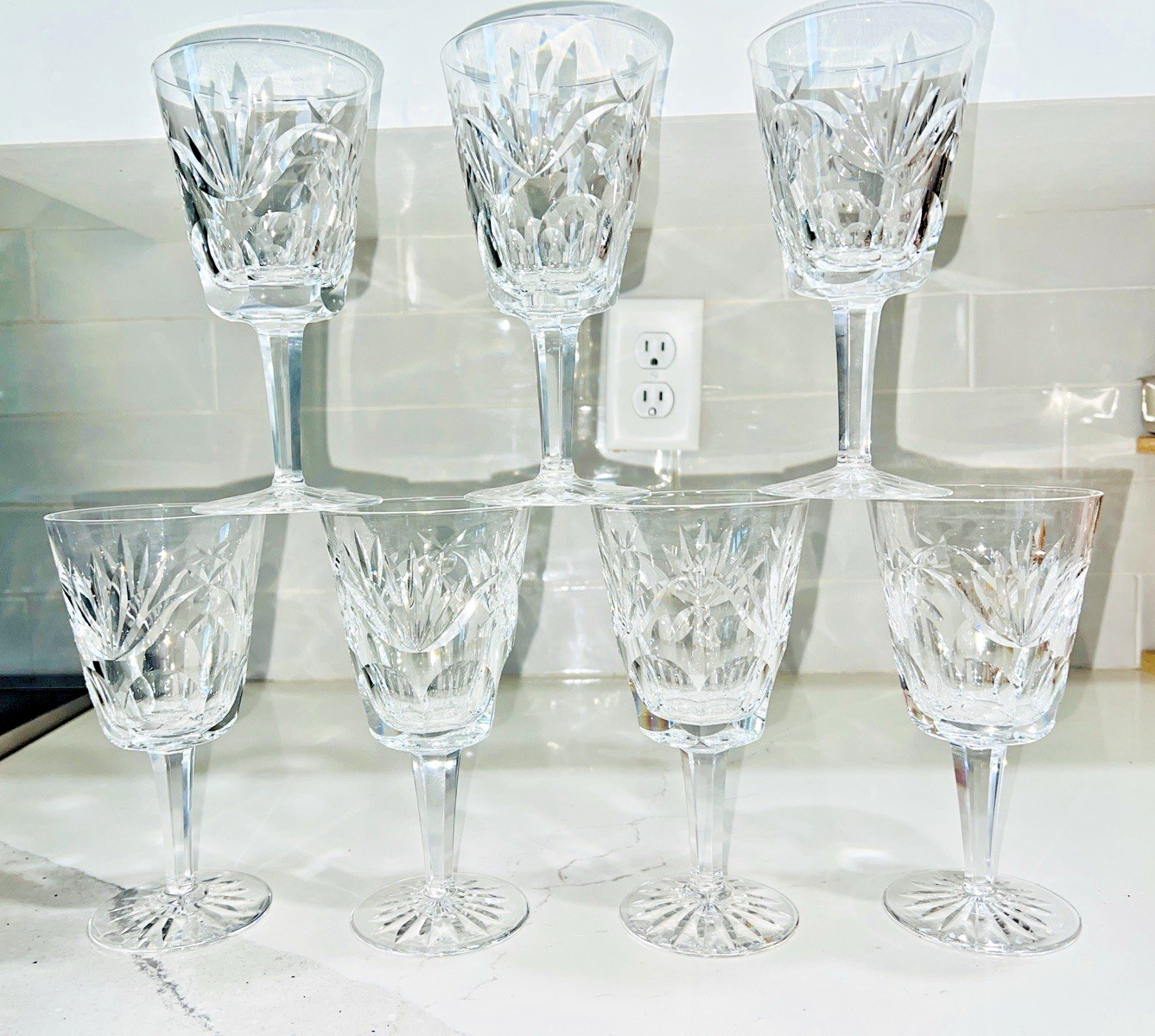 x7 Waterford Ashling Crystal Wine Water Goblet Glasses 6-7/8