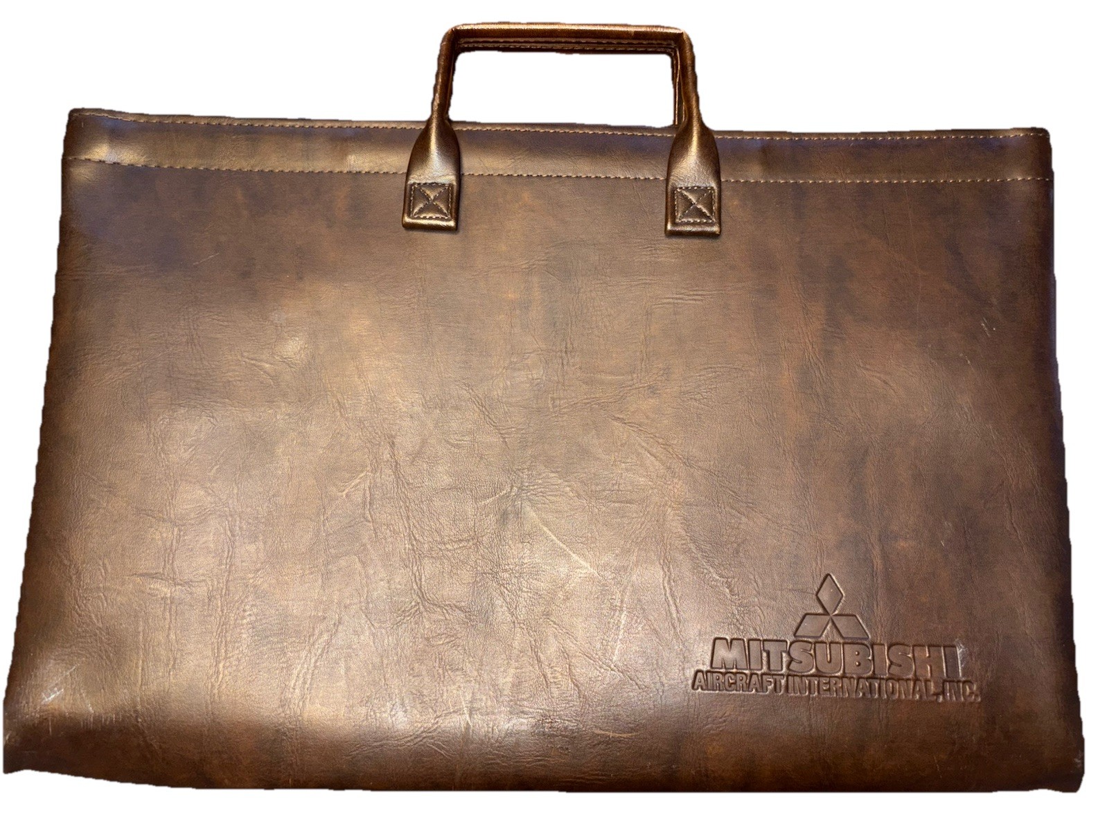 Vintage Brown Mitsubishi AIRCRAFT LEATHER BRIEFCASE 1980 Era Vintage Brown Mitsubishi AIRCRAFT LEATHER BRIEFCASE 1980 Era