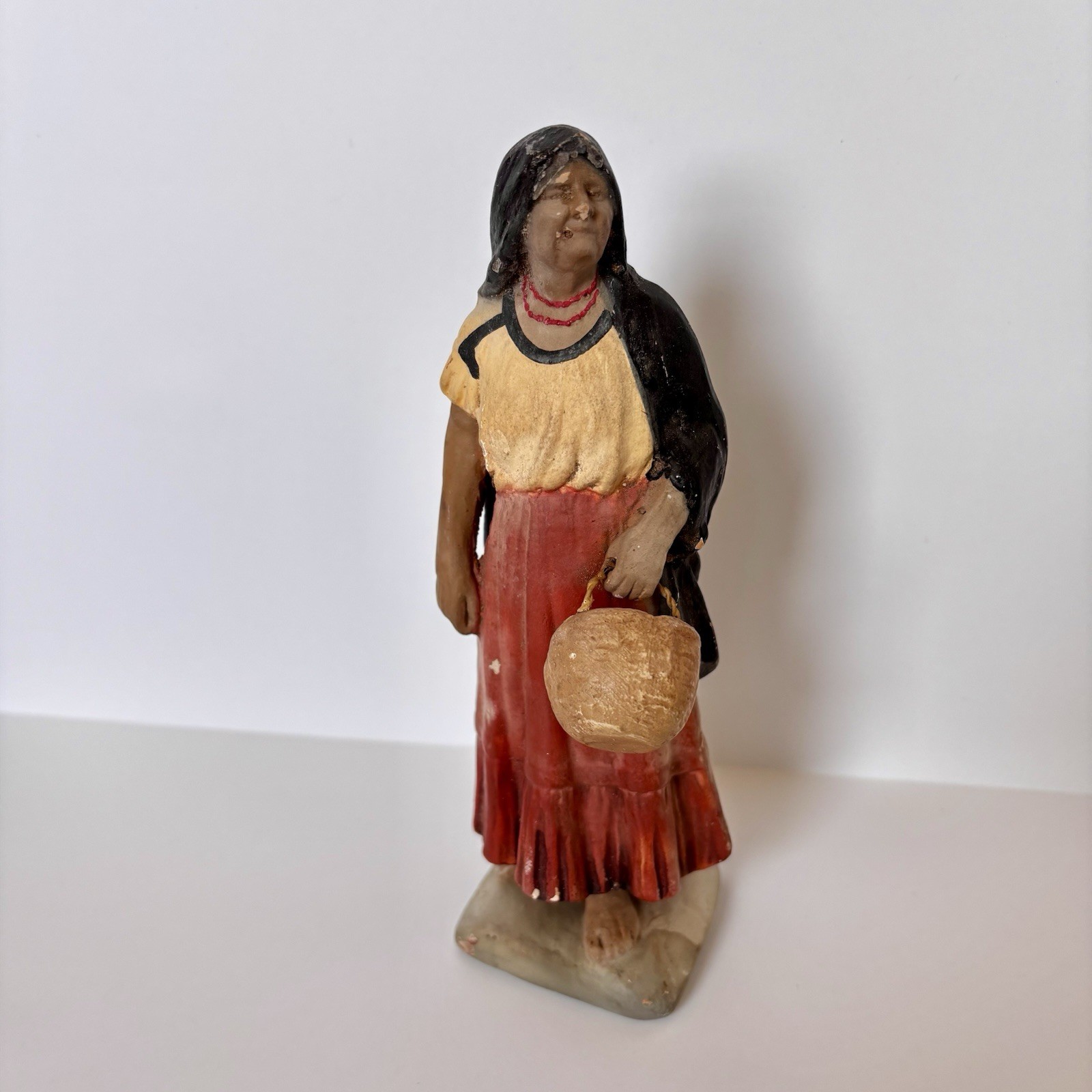 Vintage Serafin Marsal Terra Cotta Figurine Woman Basket Folk Art Paraguay Vintage Serafin Marsal Terra Cotta Figurine Woman Basket Folk Art Paraguay