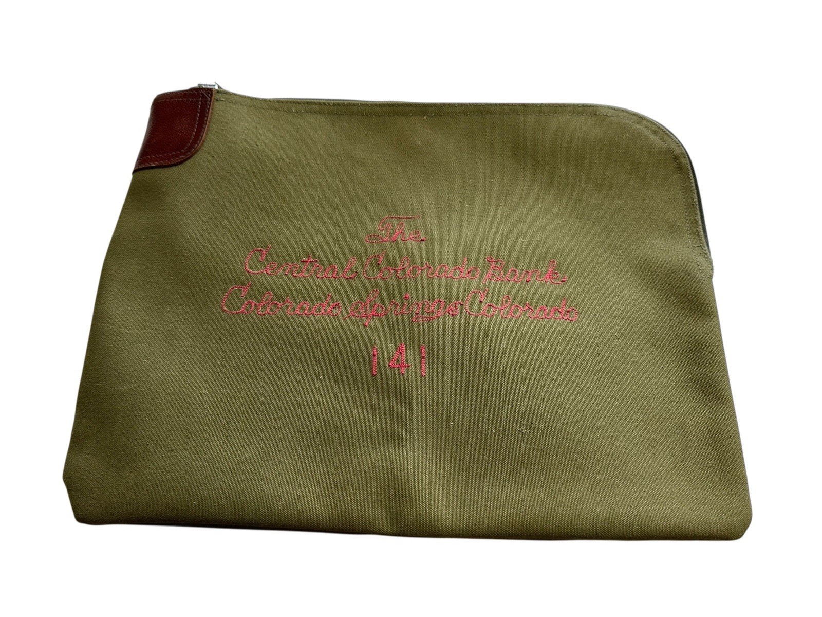 Vintage Colorado Springs  Chain Stitch Green Banking Bag Rifkin Safety 1930s 30s