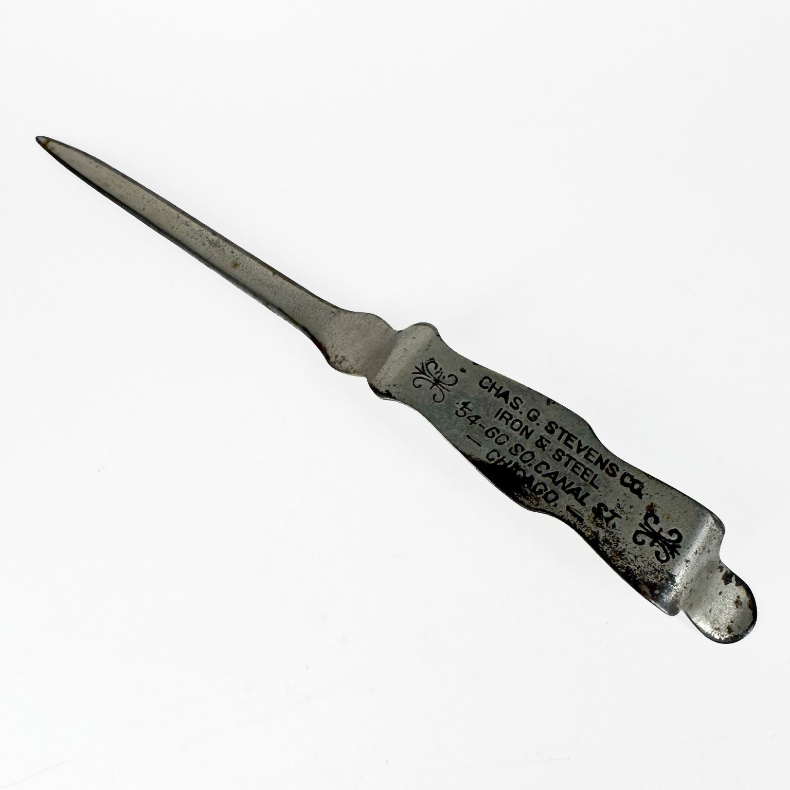 Vintage Chas. G. Stevens Co. Chicago Advertising Letter Opener Iron & Steel Tool Vintage Chas. G. Stevens Co. Chicago Advertising Letter Opener Iron & Steel Tool