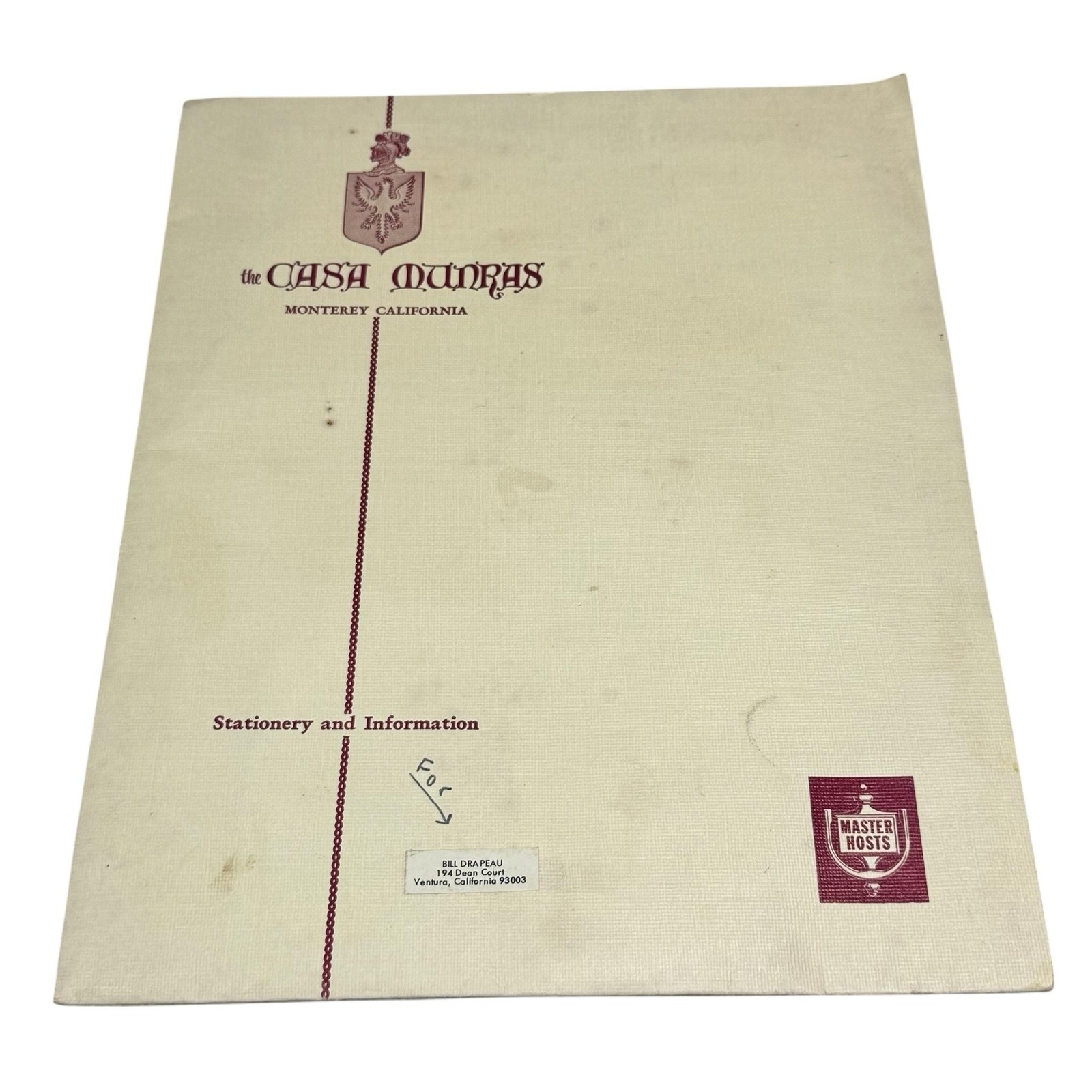 Vintage 1961 Casa Munras Hotel Monterey CA Stationery Folder Ephemera Set Lot