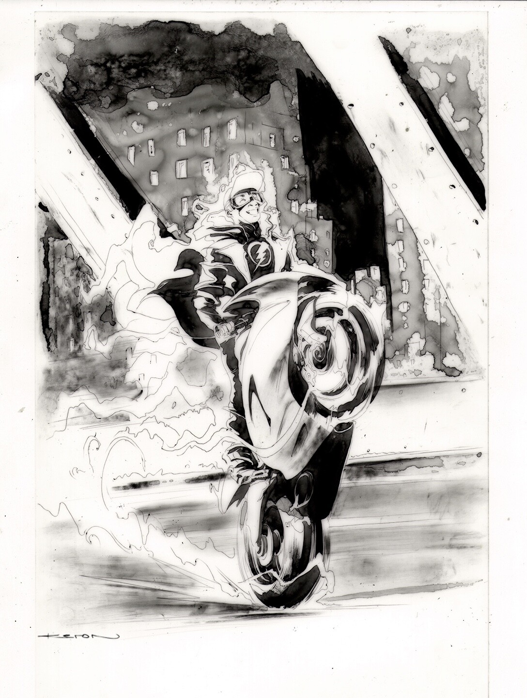 KERON GRANT DC COMICS STATI INK WASH ILLUSTRATION