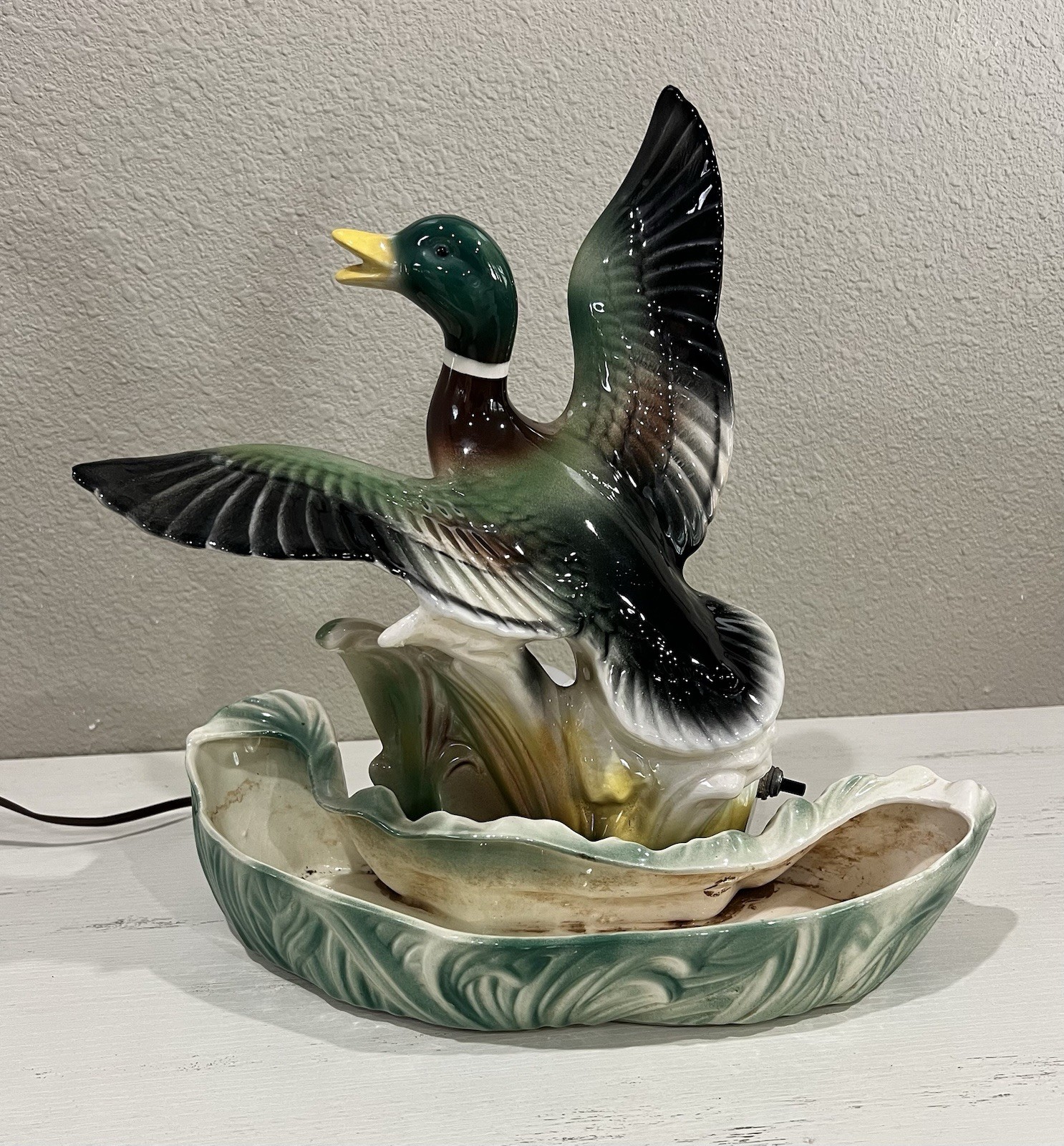 1954 Lane And Co Van Nuys Calif Ceramic Mallard Duck Flight Lamp Planter Vintage
