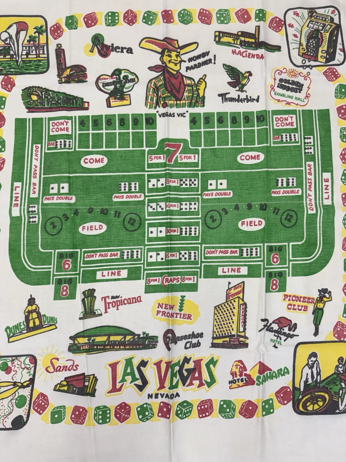 Vintage 40s 50s Souvenir Las Vegas Nevada State Tablecloth