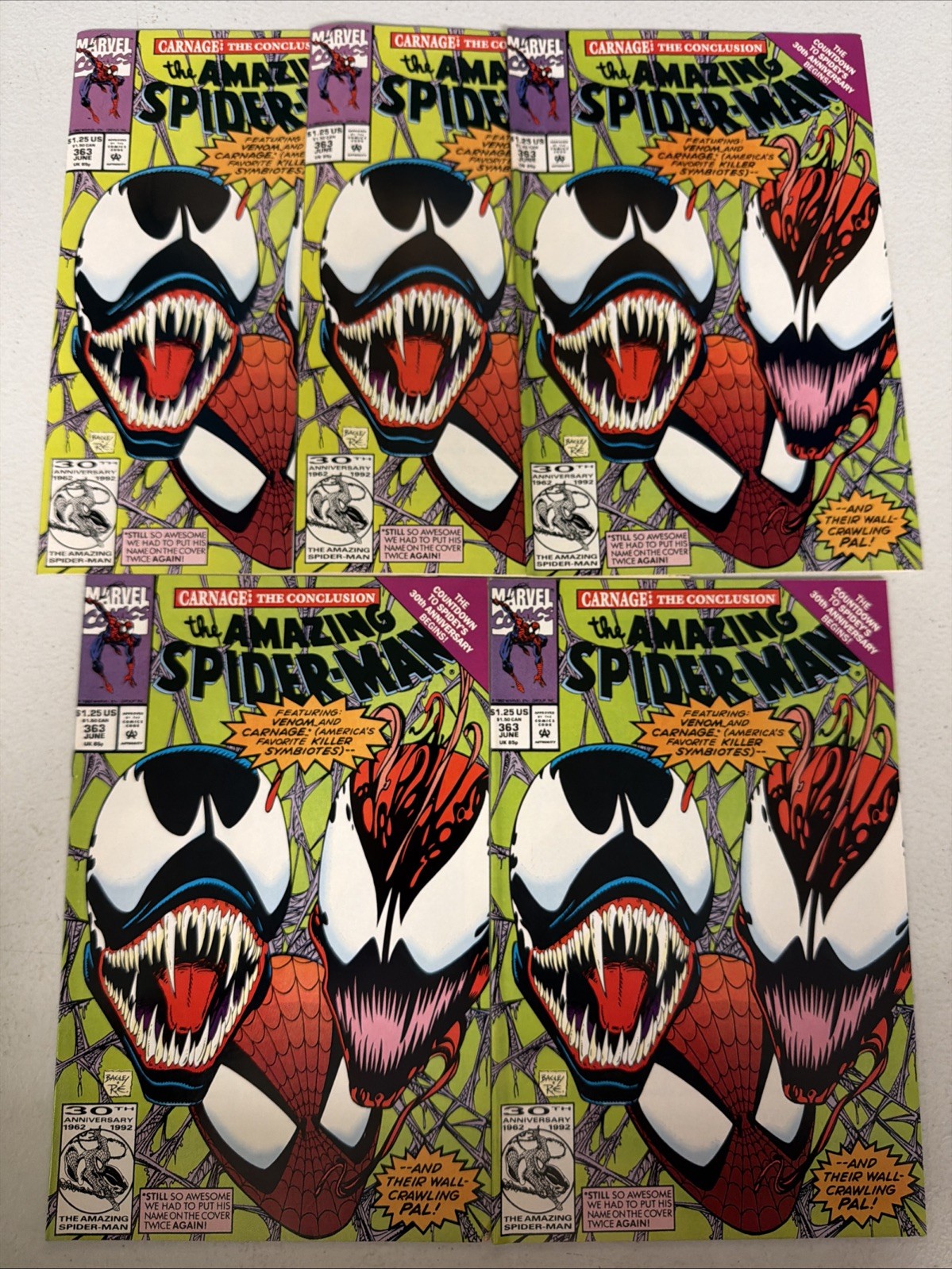 Amazing Spider-Man #363 x5 Copies 1992 Early Carnage Marvel 1st Print *Q1