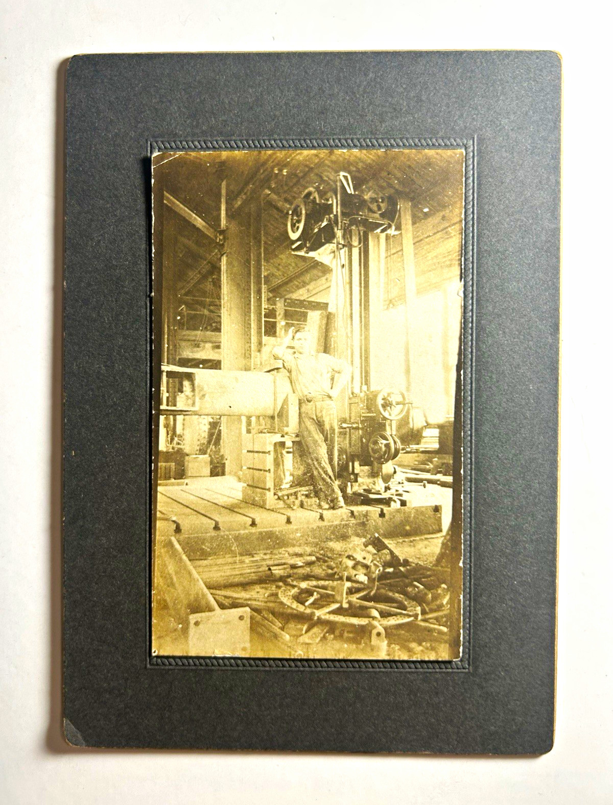 Antique Occupational Photo Machinist Boring Mill Machine Shop Factory c1910s Antique Occupational Photo Machinist Boring Mill Machine Shop Factory c1910s