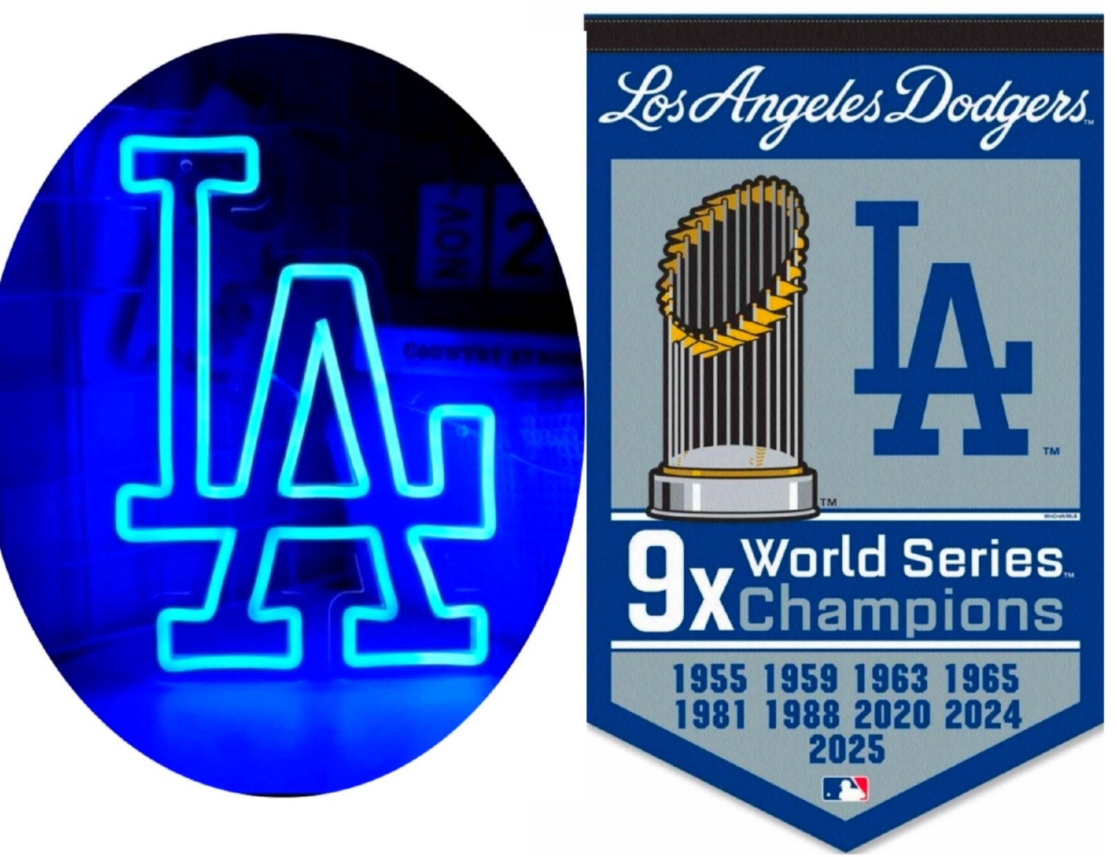 LA Los Angeles Dodgers Neon LED Blue Sign Pennant Game Room Garage Decoration