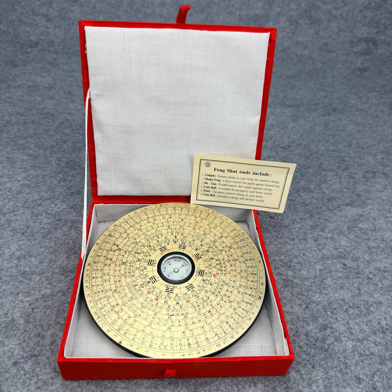 Vintage Chinese Feng Shui Lo Pan Compass Yin Yang Brass Disk Red Case Vintage Chinese Feng Shui Lo Pan Compass Yin Yang Brass Disk Red Case