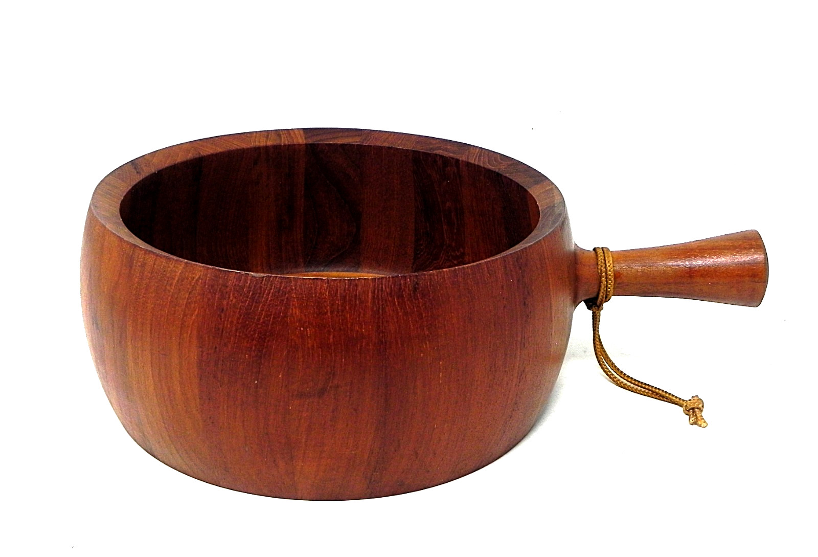 RICHARD NISSEN Large Solid Teak Wood Bowl with Handle Danish Mid Century Modern RICHARD NISSEN Large Solid Teak Wood Bowl with Handle Danish Mid Century Modern