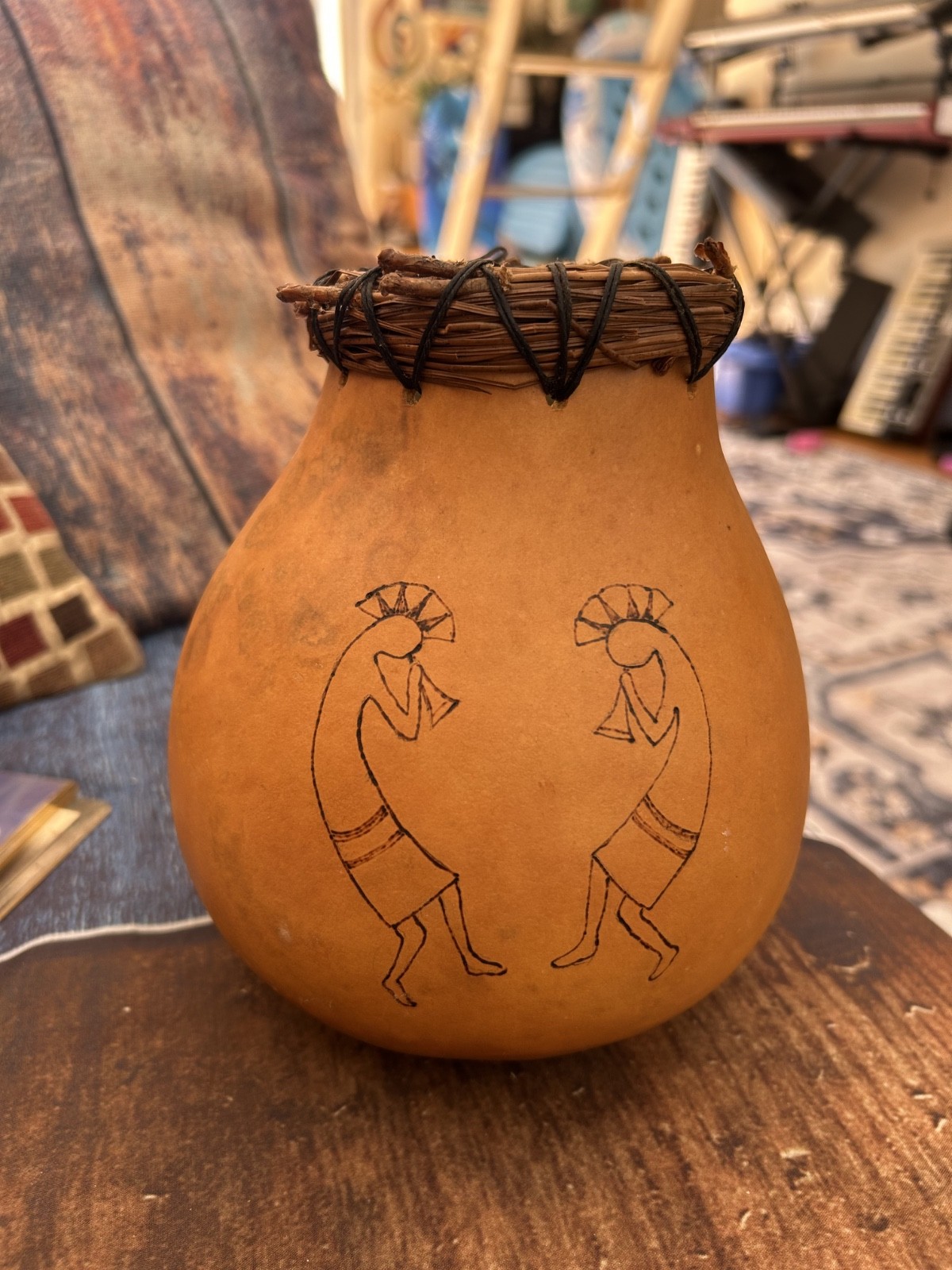 Southwestern Native American Ritual Gourd - Initials JS - 8\
