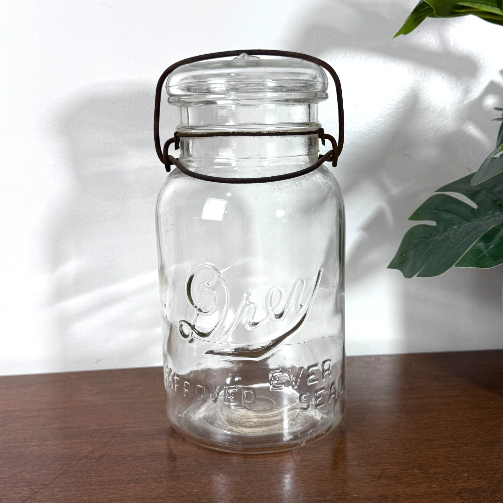 Vintage Drey Improved Ever Seal Glass Quart Mason Canning Jar with Glass Lid