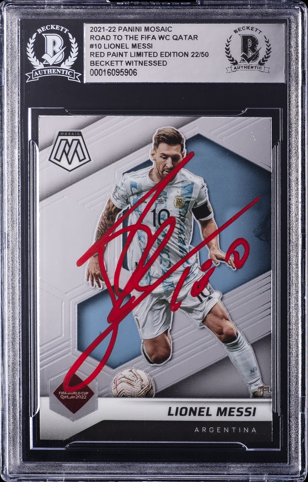 2021-22 PANINI MOSAIC ROAD TO THE FIFA WC QATAR #10 LIONEL MESSI BGS AUTHENTIC