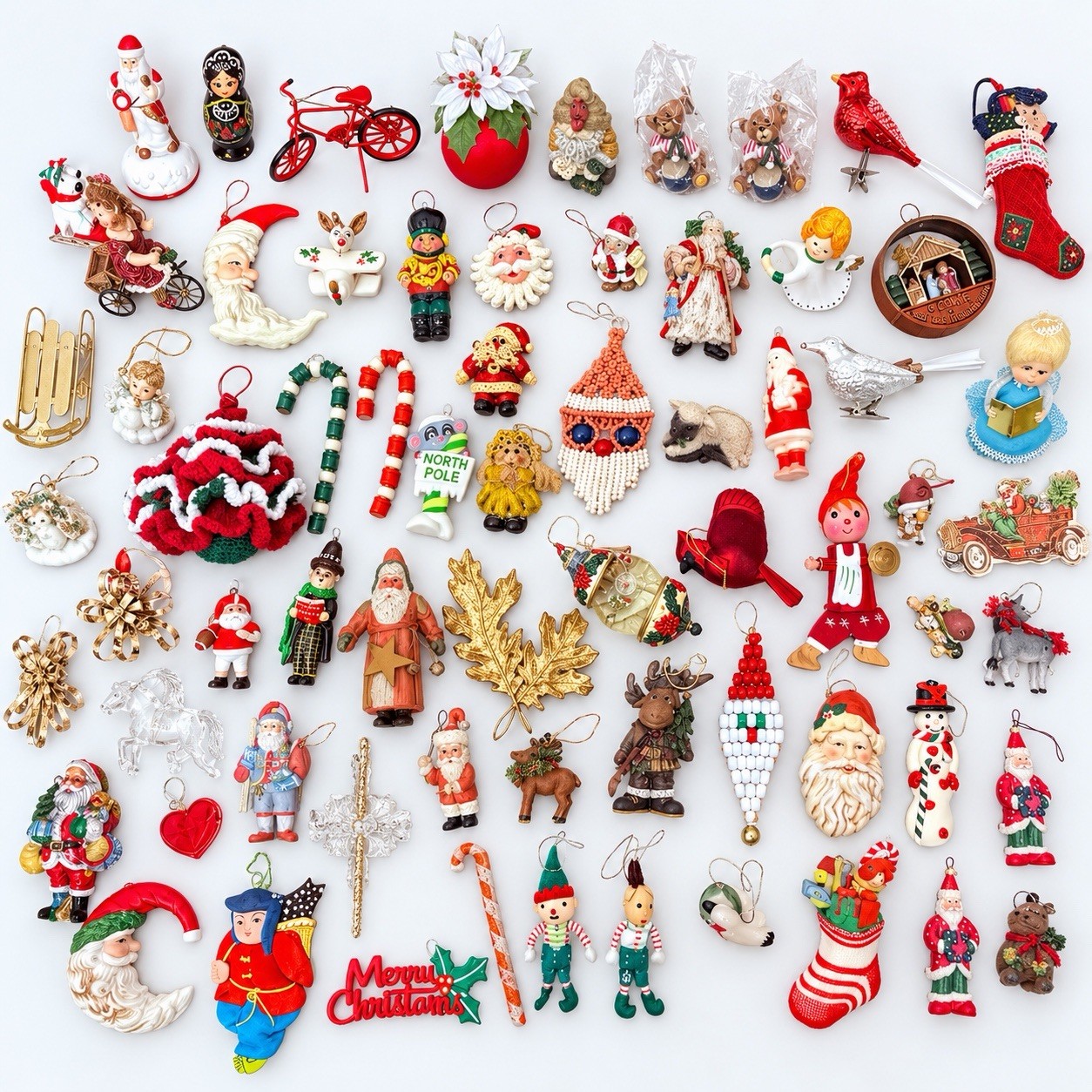 Large Lot VTG Christmas Ornaments Mixed Santa Angel Retro Estate Sale Holiday