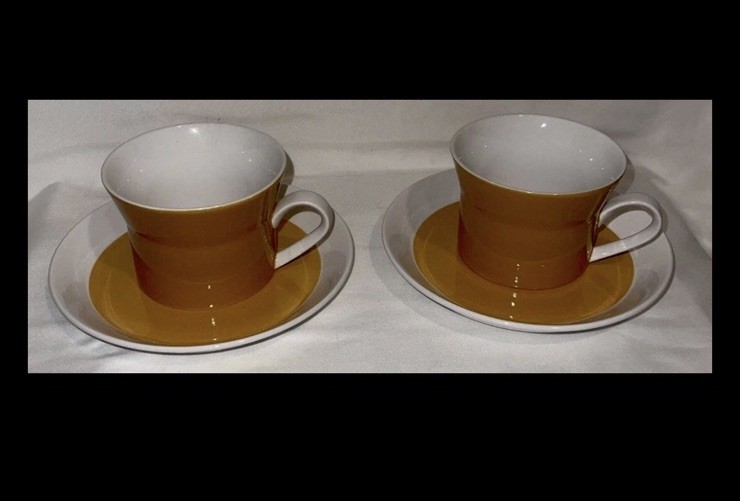 Cute Vintage Ben Seibel Mikasa Duplex High Summer 1970’s 2 Cups & Saucers #1 Cute Vintage Ben Seibel Mikasa Duplex High Summer 1970’s 2 Cups & Saucers #1