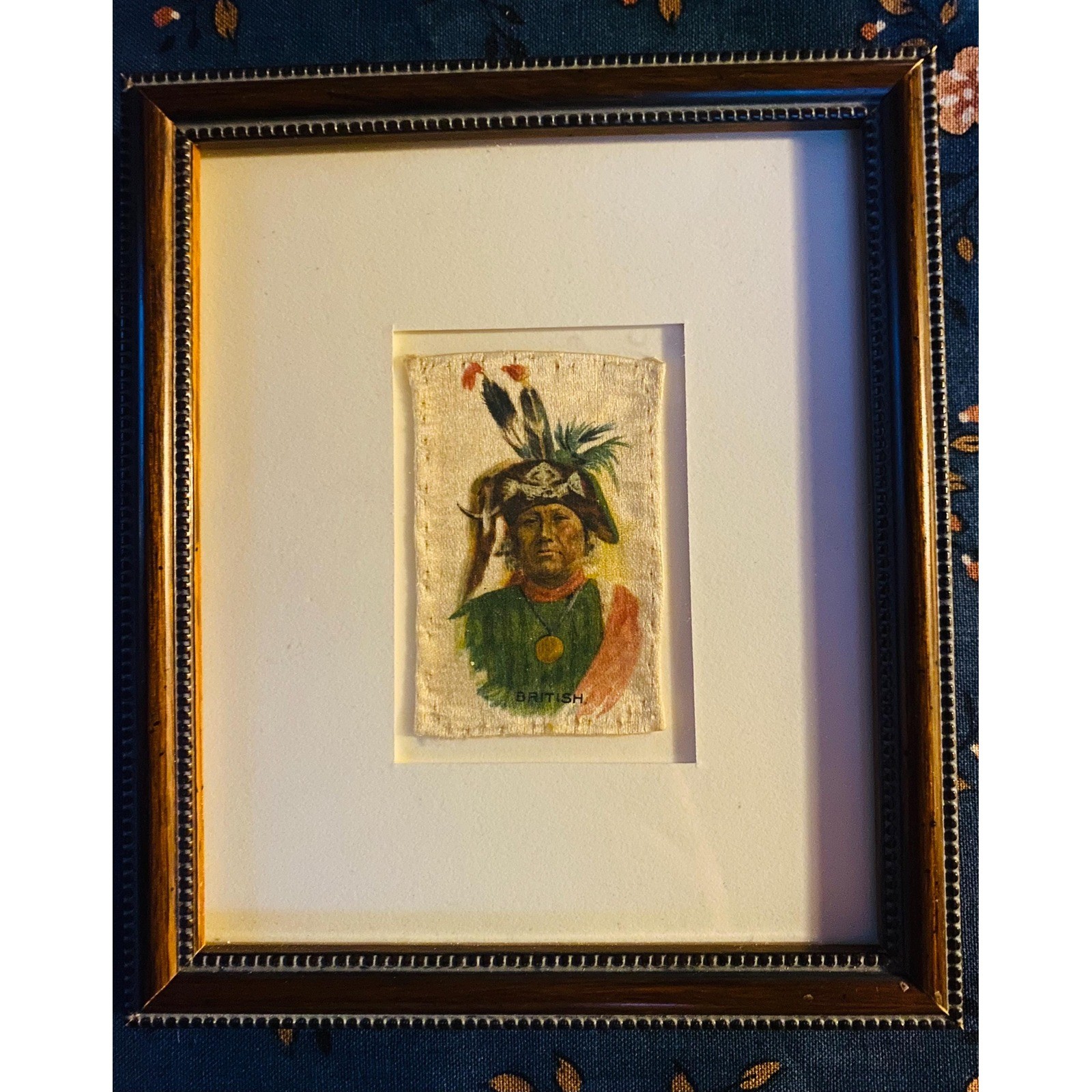 Vintage Framed Tobacco Silk Art, Native American Chief Vintage Framed Tobacco Silk Art, Native American Chief
