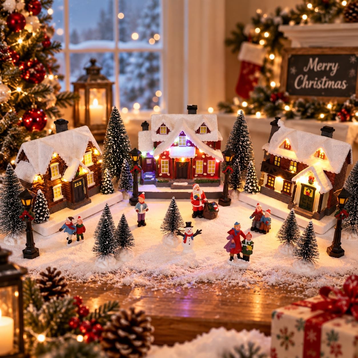 MEETYAMOR 25 PCS Christmas Village Sets Lighted Houses Figurines Indoor Decor MEETYAMOR 25 PCS Christmas Village Sets Lighted Houses Figurines Indoor Decor