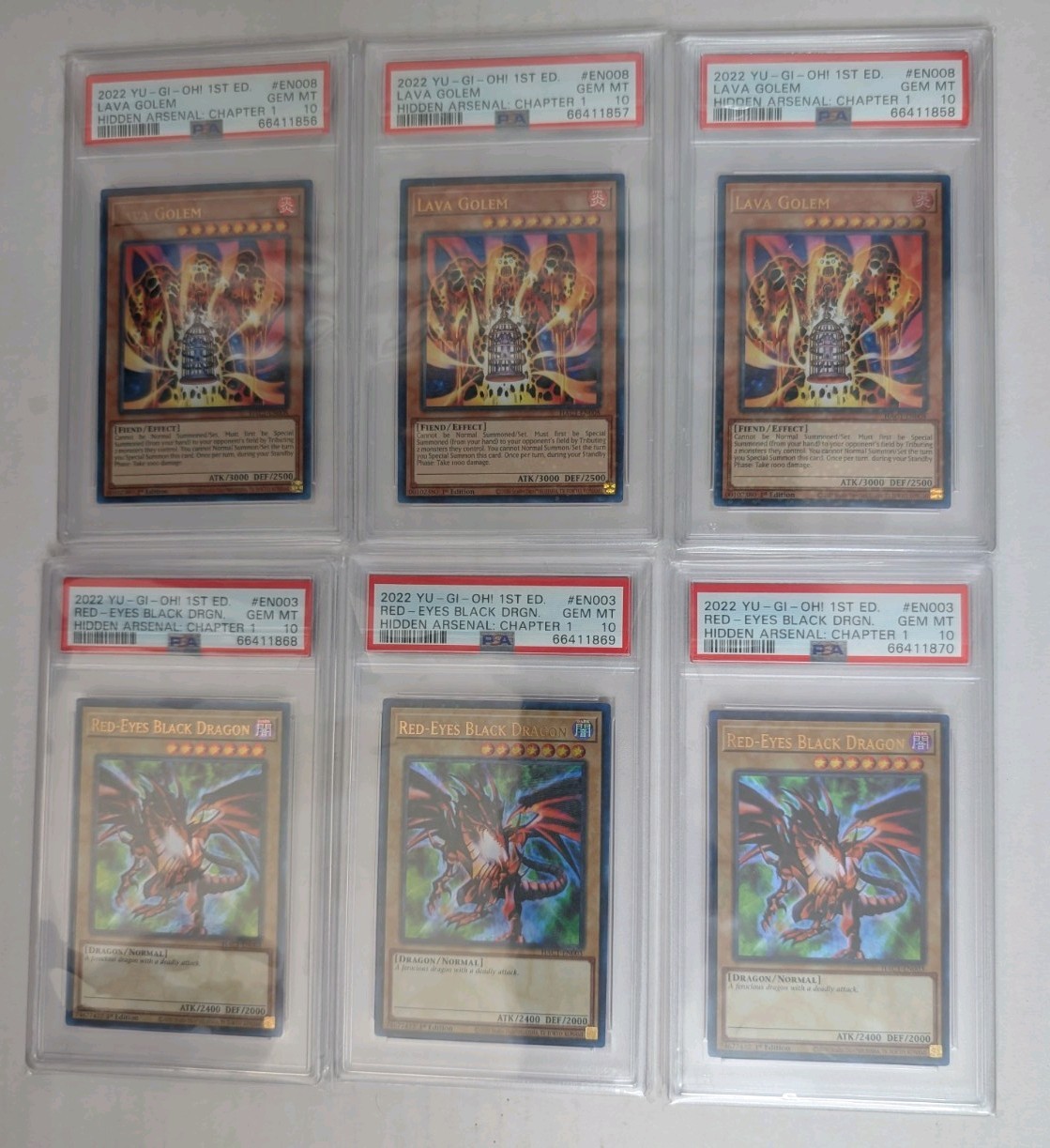 2022 Yu-Gi-Oh HAC1 PSA 10 LOT - 3 x Red-Eyes & 3 x Lava Golem - Sequential #'s