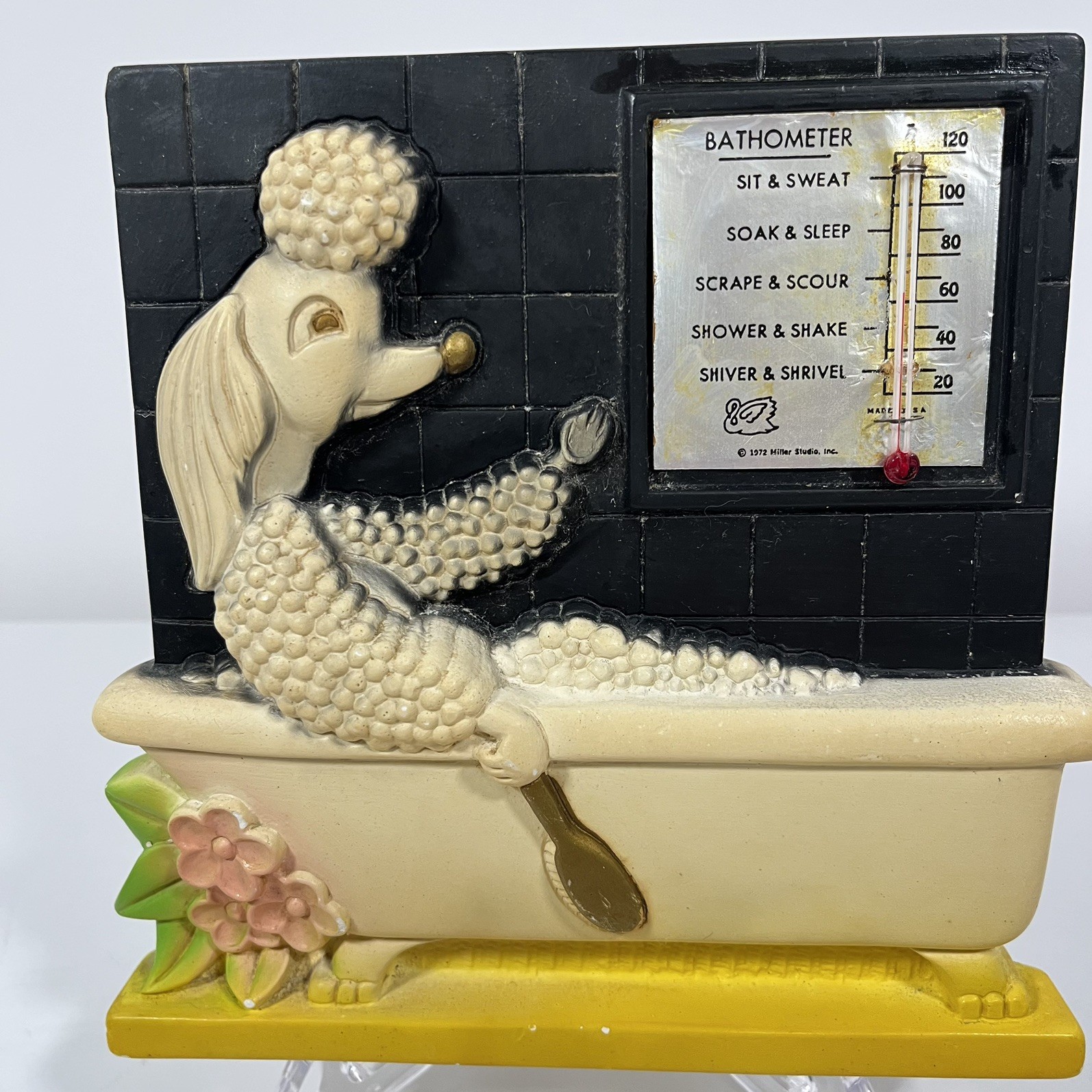 Vintage 1970s Miller Studio Chalkware Wall Plaque Poodle in Bathtub Vintage 1970s Miller Studio Chalkware Wall Plaque Poodle in Bathtub