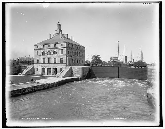 Photo:Sault Ste Marie Michigan Poe Lock Canal 1890s Hydraulic Engineering