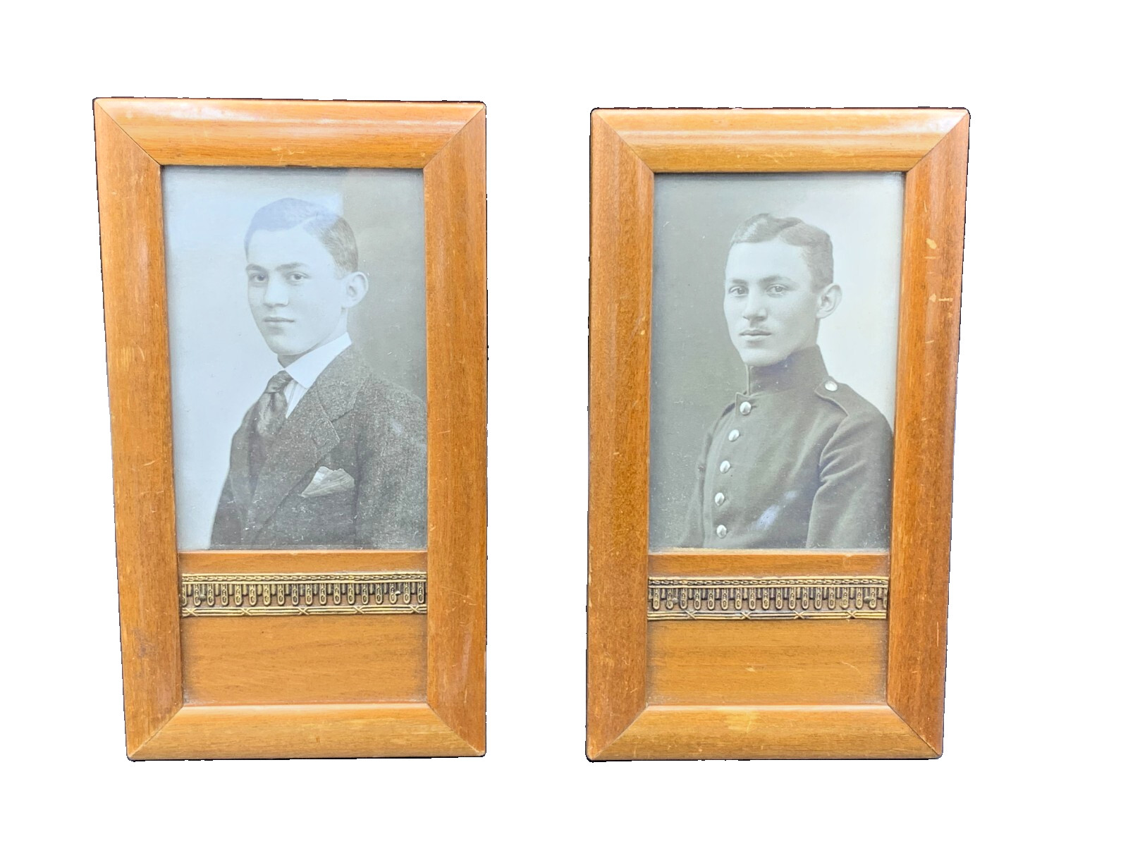 Vintage Pair German Wooden CDV Photo Frame Easel Back Glass Front c.1915