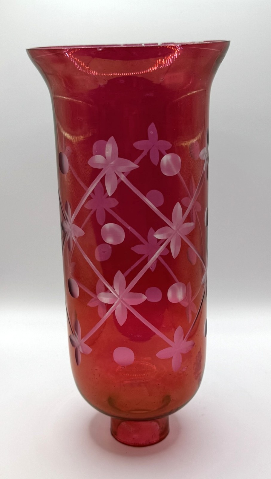 Tall Vintage Cranberry/Flashed Cut to Clear Glass Chimney Lamp Shade, Early 1900