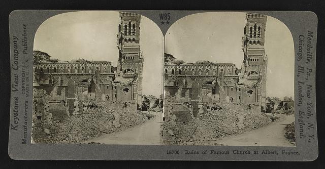 Photo:Albert France 1914-1918 Ruins of Famous Church Stereo Photo