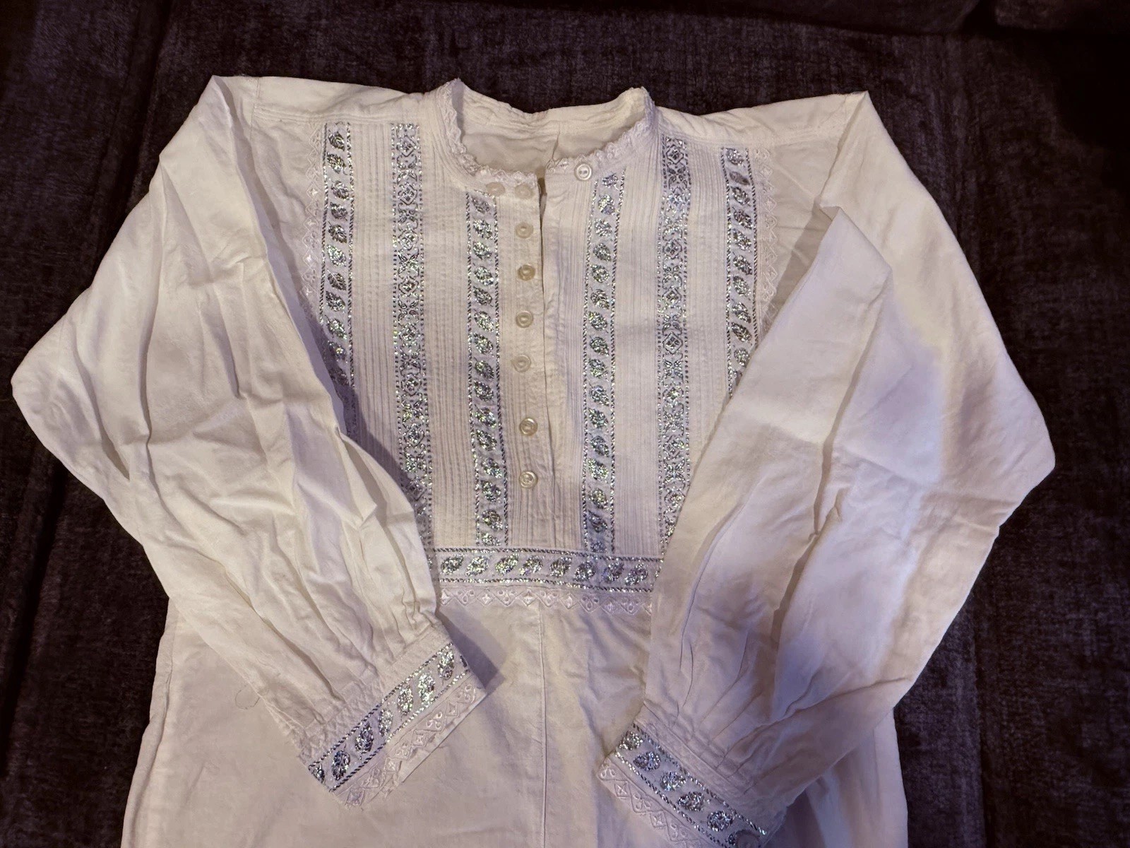 Vintage Albanian Men’s Folk Shirt, Embroidered Blouse With Silver and Lace Trim