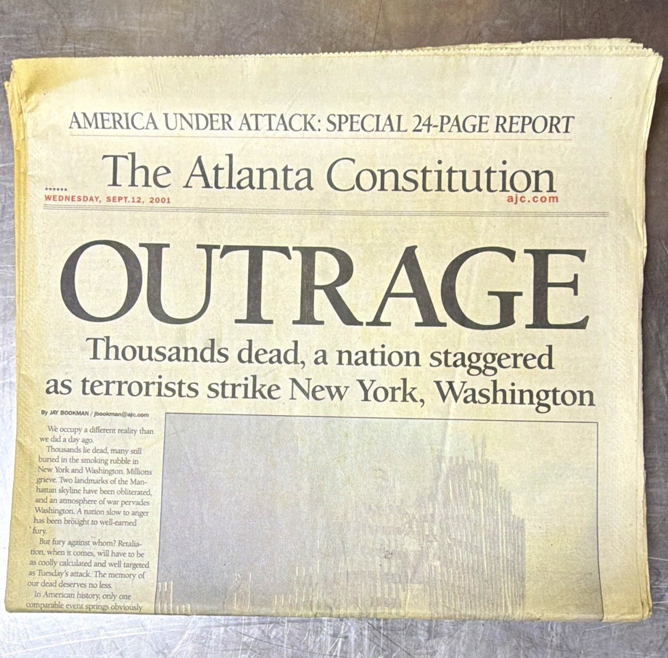 911 Newspaper. 9-12-2001 Issue. AJC The Atlanta Journal Constitution