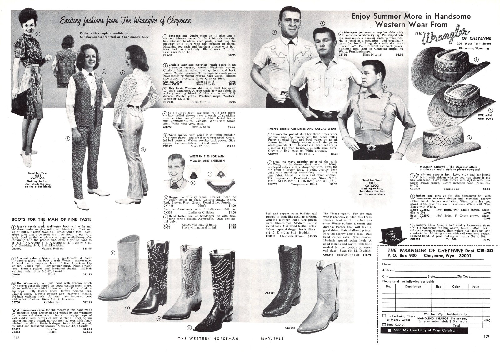 1964 Western Wear High Fashion From The Wrangler of Cheyenne WY Vtg Mag Print Ad