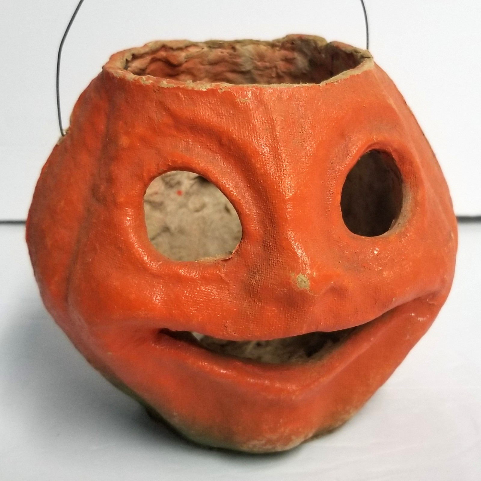 Vintage Halloween Grinning Paper Mache Pulp Jack-O-Lantern Pumpkin Lantern