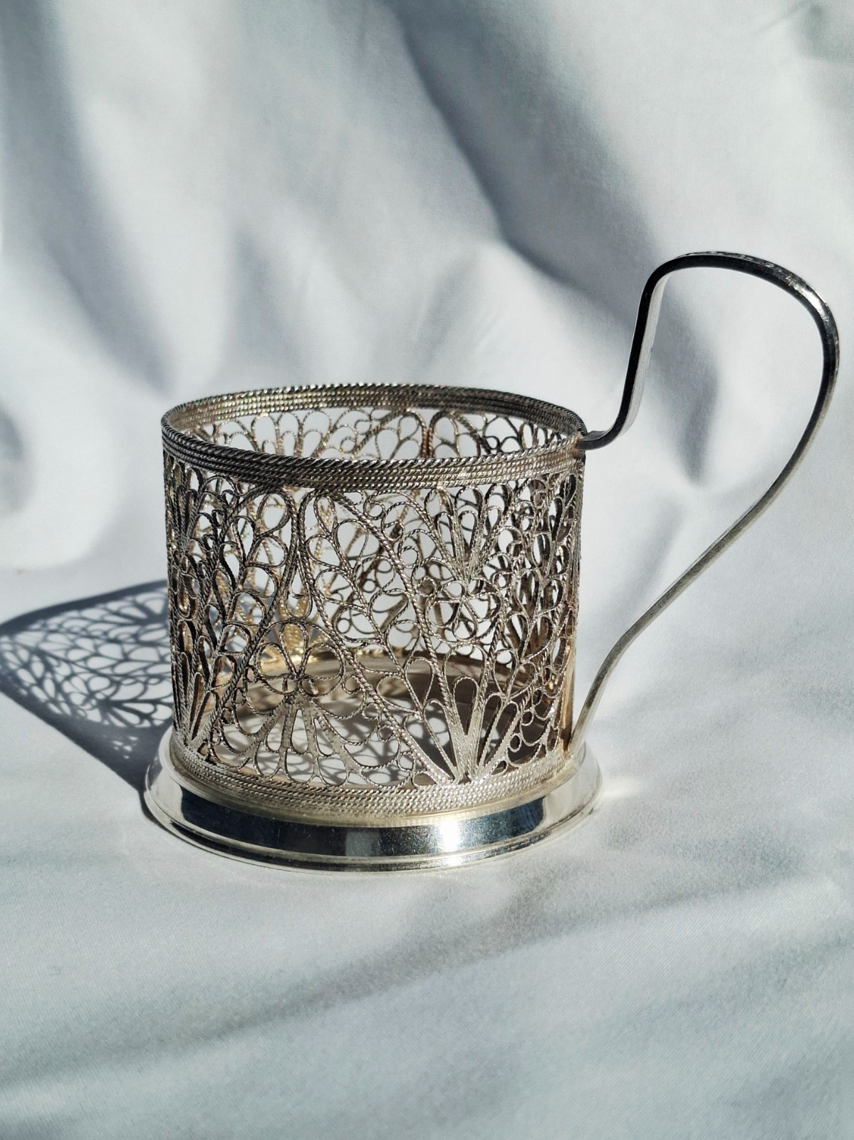 Vintage USSR Soviet Russian Filigree Podstakannik Tea Glass Holder Melchior