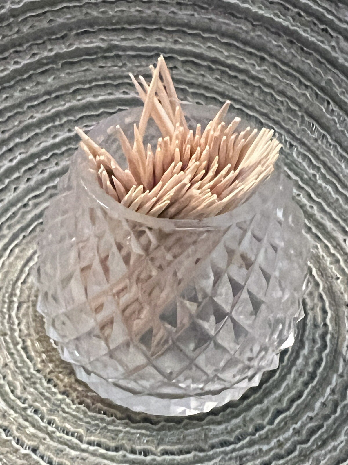 Vintage Clear Cut Glass Toothpick Container Mini-Vase