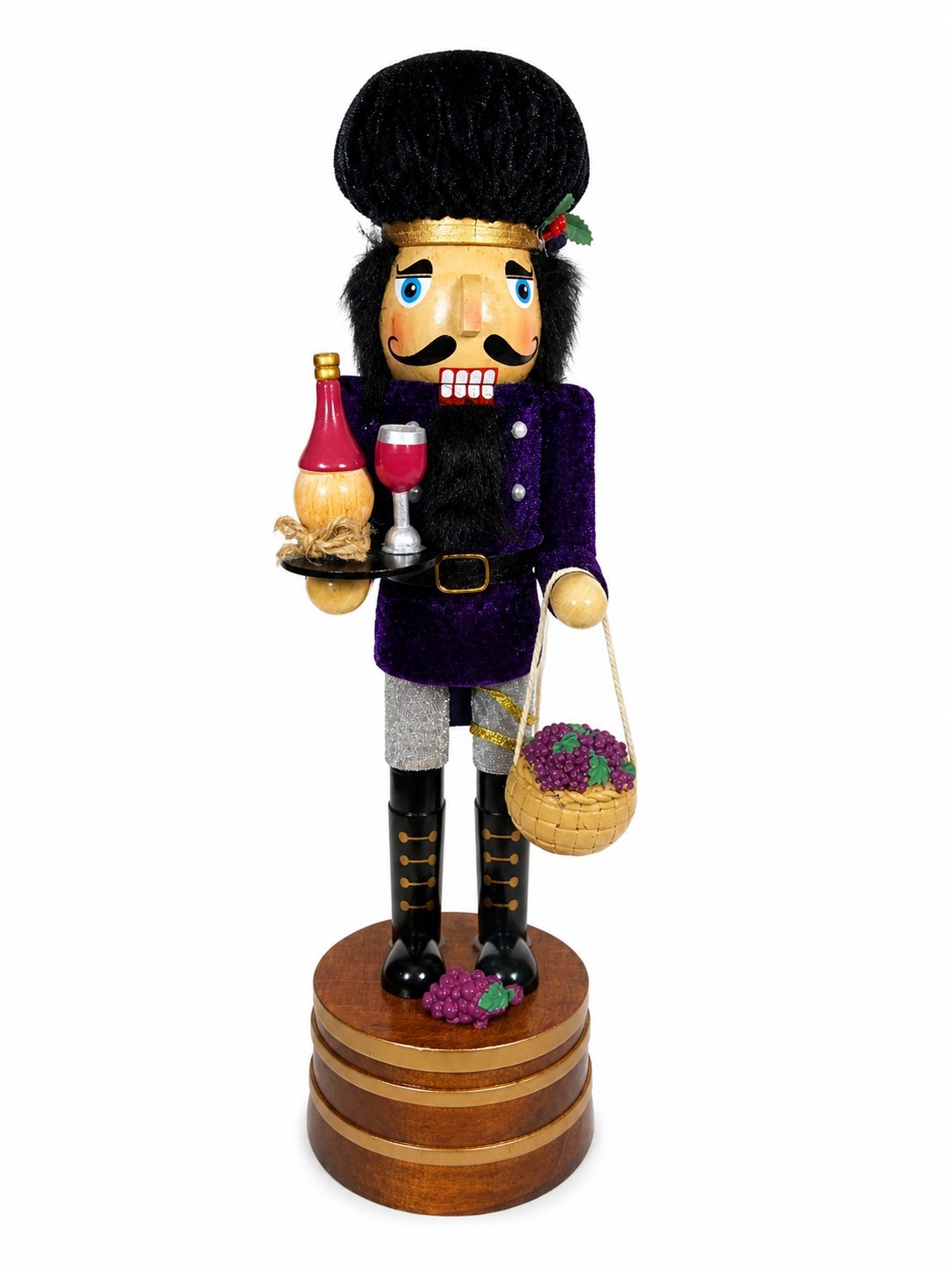 Balsam & Fir Nutcracker Wine Grapes Barrel Christmas Decor Purple 14” Wooden...