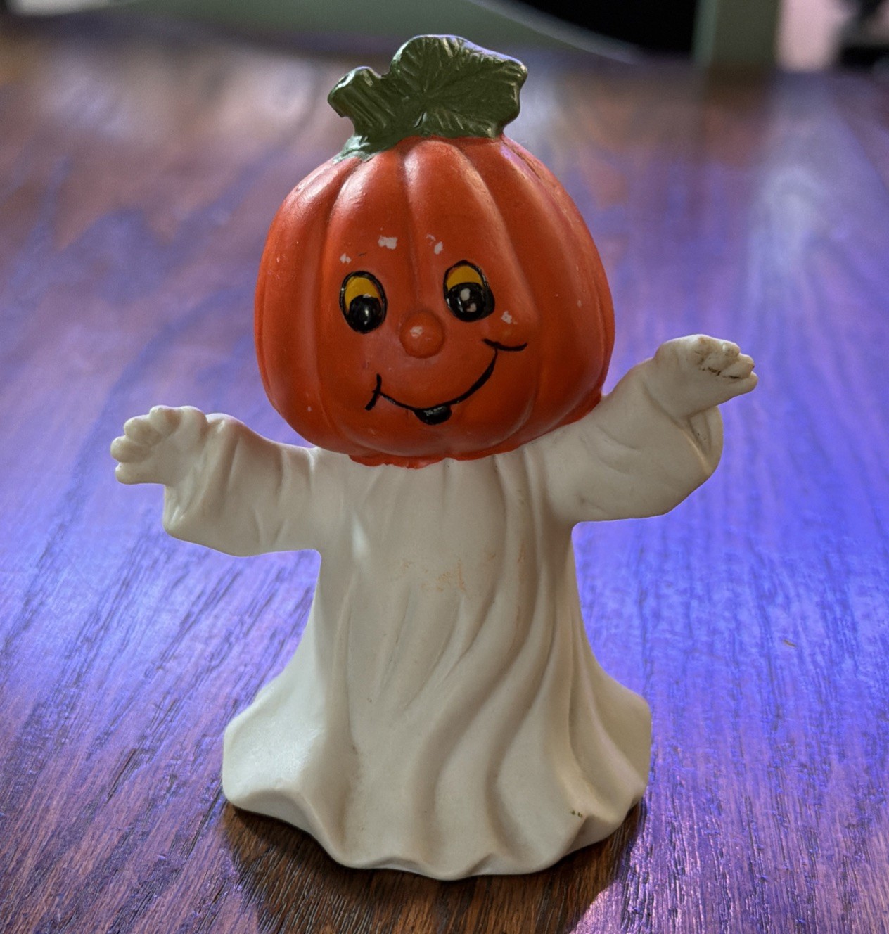 Vintage Jack-O-Lantern Happy Smiling Pumpkin Ghost Ceramic Figurine 4 Inches Vintage Jack-O-Lantern Happy Smiling Pumpkin Ghost Ceramic Figurine 4 Inches