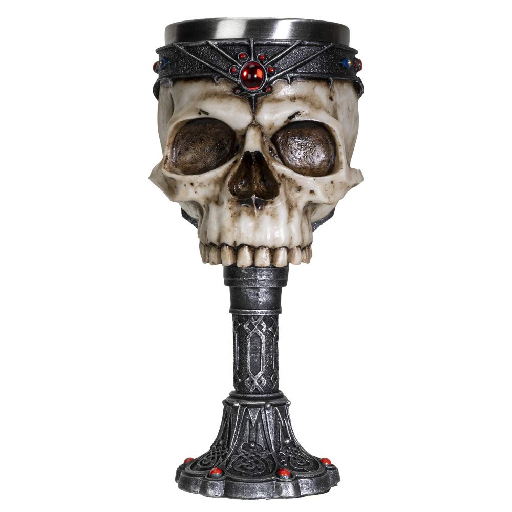 SUMMIT COLLECTION Crowned Gothic Ossuary Skull Wine Goblet Removable Stainless