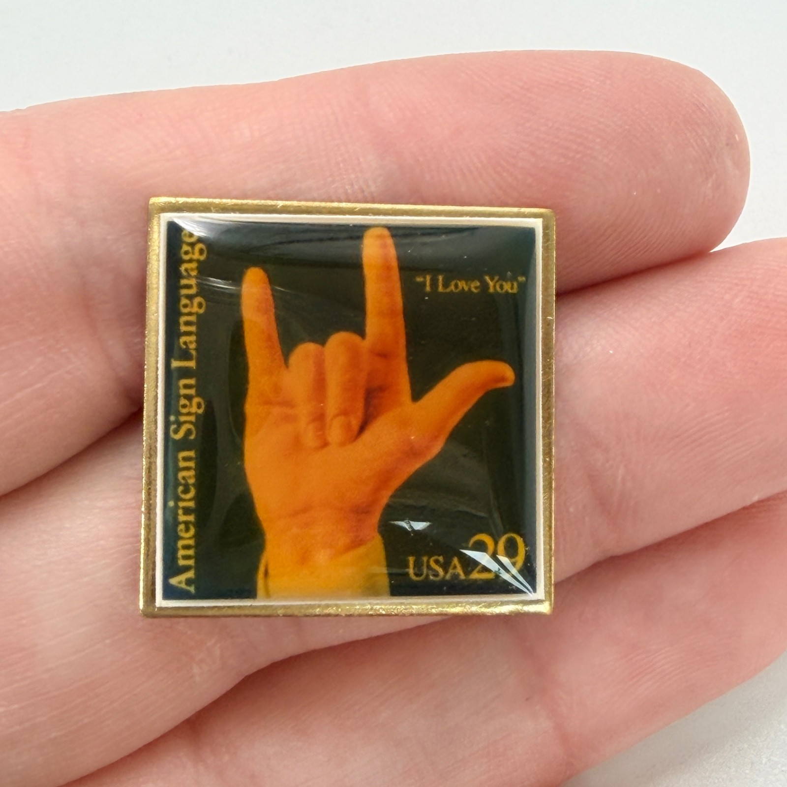 1998 USPS American Sign Language Lapel Pin I Love You Stamp 29c Winco Vintage 1998 USPS American Sign Language Lapel Pin I Love You Stamp 29c Winco Vintage