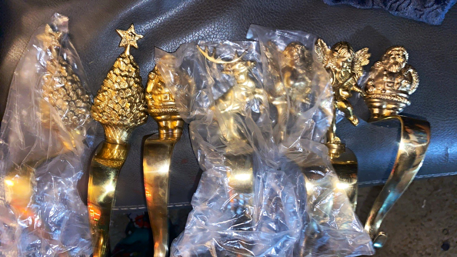 Vintage Solid Brass Christmas Stocking Hangers Holders Set of 8 Made in India Vintage Solid Brass Christmas Stocking Hangers Holders Set of 8 Made in India