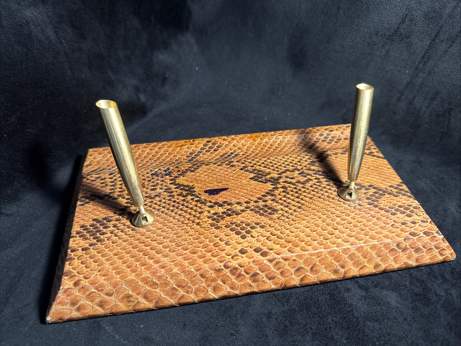 VINTAGE Genuine Snakeskin Ink Fountain Desktop Double Pen Holder MCM VINTAGE Genuine Snakeskin Ink Fountain Desktop Double Pen Holder MCM